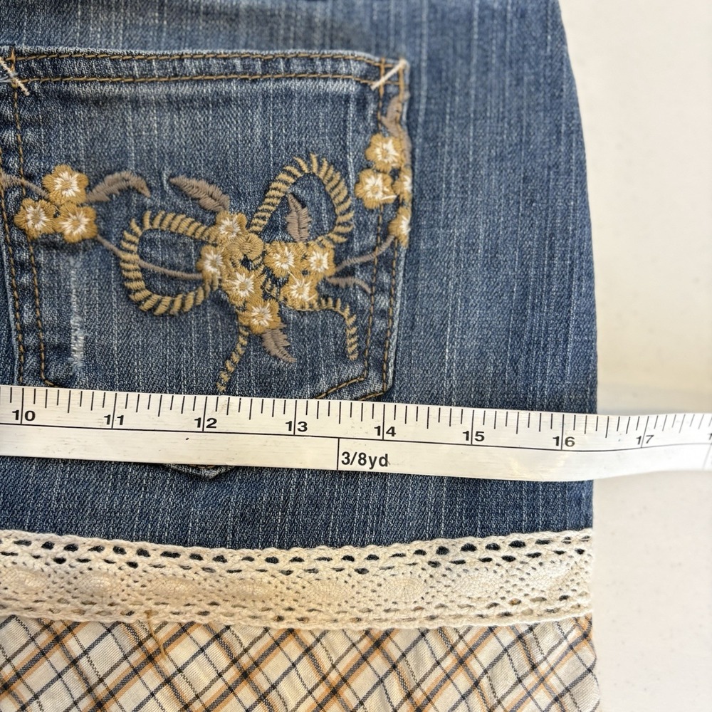 Y2K Candies Womens Jean Midi Skirt 3 Handkerchief Hem Boho Cowgirl Rodeo Indie‎ - Picture 5 of 8